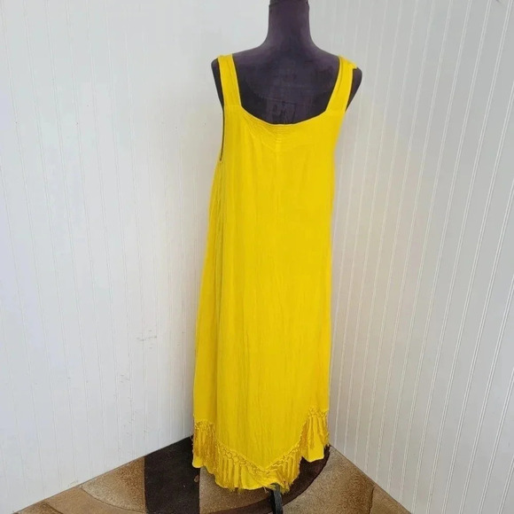 Colors of India Dress Womans Long Sleeveless Free Size Yellow Fringe Maxi Layere - Picture 10 of 12